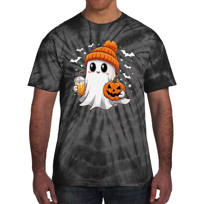 Cute Halloween Ghost Drink Iced Coffee Pumpkin Tie-Dye T-Shirt