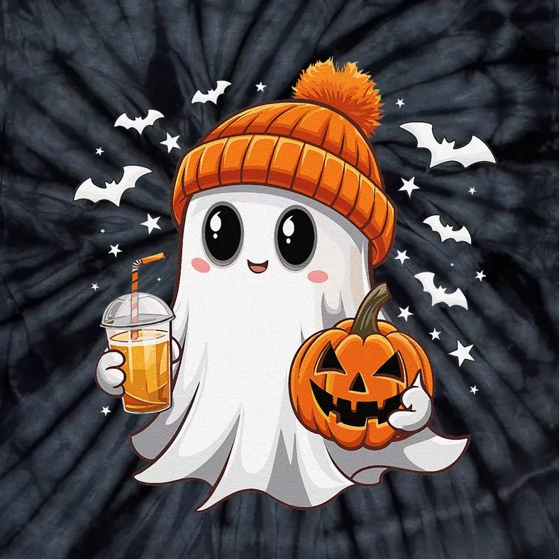 Cute Halloween Ghost Drink Iced Coffee Pumpkin Tie-Dye T-Shirt