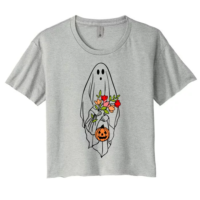 Cute Halloween Ghost Flower Halloween Party Costume Gift Women's Crop Top Tee