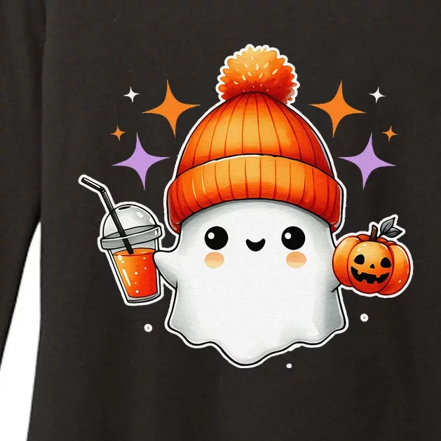 Cute Halloween Ghost Drink Pumpkin! Autumn Fall Season Womens CVC Long Sleeve Shirt