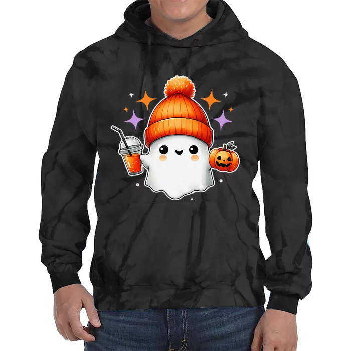 Cute Halloween Ghost Drink Pumpkin! Autumn Fall Season Tie Dye Hoodie