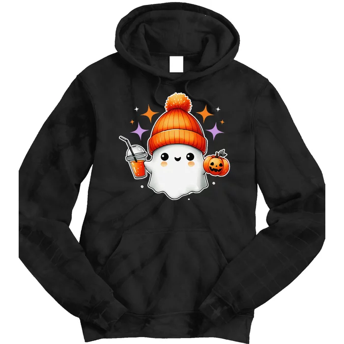 Cute Halloween Ghost Drink Pumpkin! Autumn Fall Season Tie Dye Hoodie