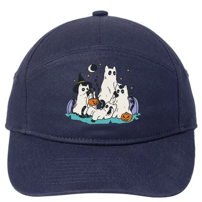 Cute Halloween Ghost Cats Spooky Fall Season Cat Lover 7-Panel Snapback Hat