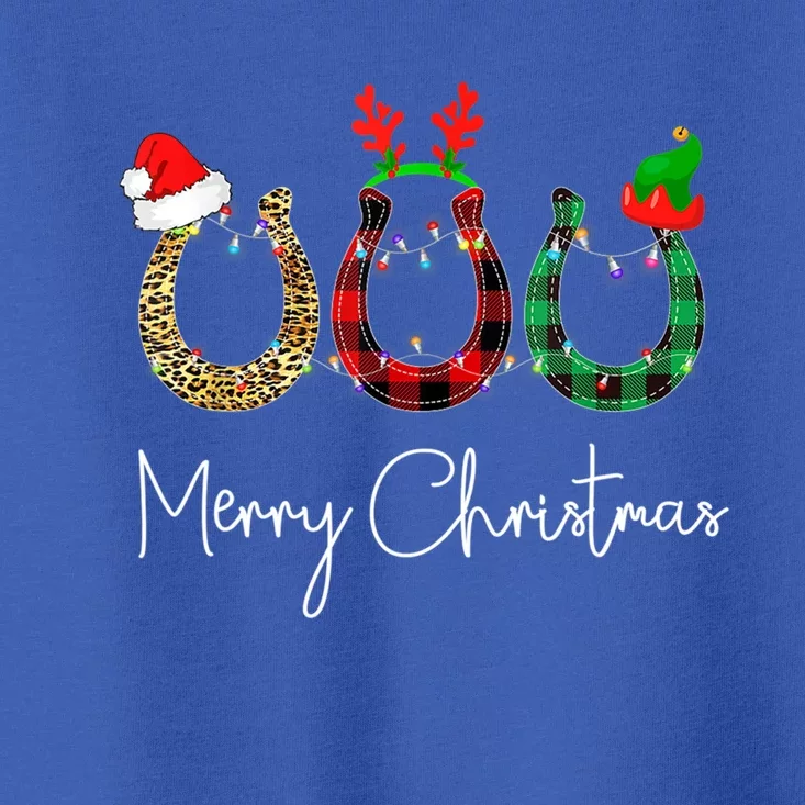 Christmas Horseshoe Gift Leopard Plaid Santa Hat Horse Xmas Gift Toddler T-Shirt