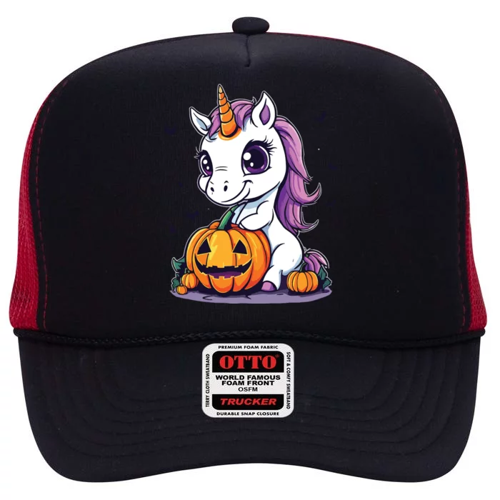 Cute Halloween Girls Witchy Unicorn Halloween High Crown Mesh Trucker Hat