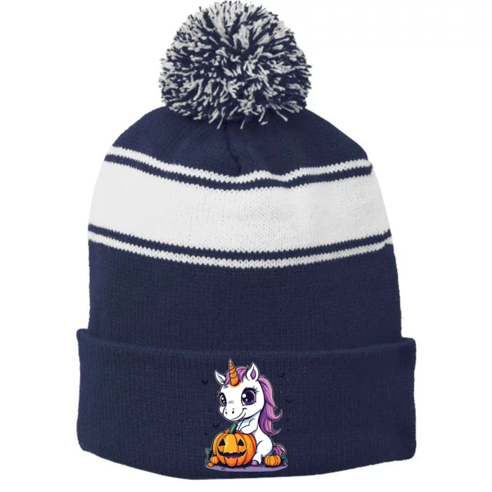 Cute Halloween Girls Witchy Unicorn Halloween Stripe Pom Pom Beanie