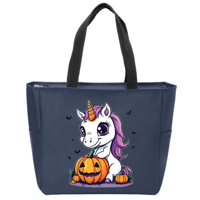 Cute Halloween Girls Witchy Unicorn Halloween Zip Tote Bag