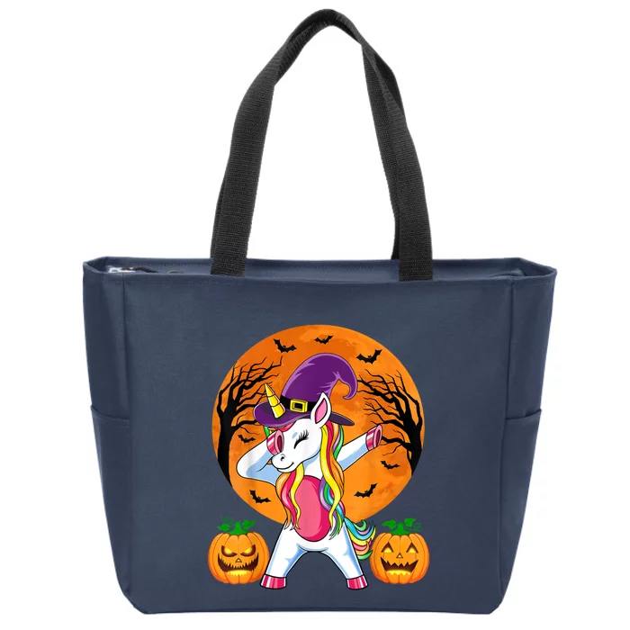 Cute Halloween Girls Witchy Unicorn Halloween Zip Tote Bag