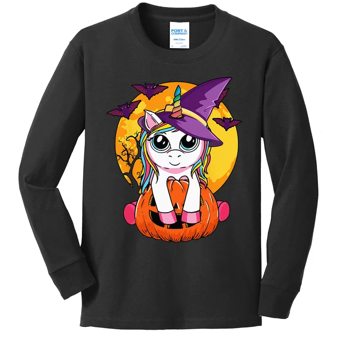 Cute Halloween Girls Kids Witchy Unicorn Halloween Kids Long Sleeve Shirt