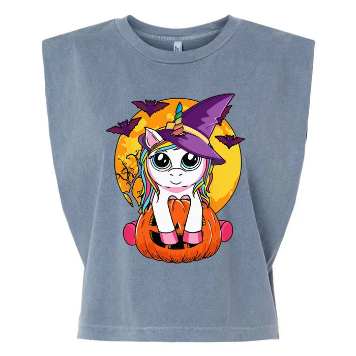 Cute Halloween Girls Kids Witchy Unicorn Halloween Garment-Dyed Women's Muscle Tee