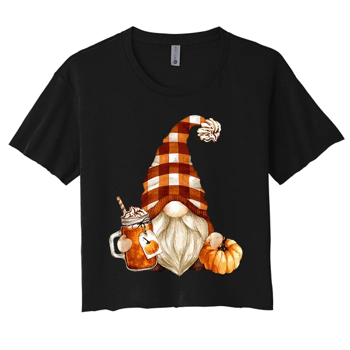 Cute Holiday Gnome For Thanksgiving With Fall Pumpkin Spice Women's Crop Top Tee