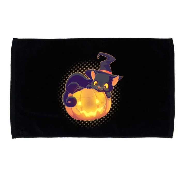 Cute Halloween Glowing Pumpkin Jackolantern Witch Cat Microfiber Hand Towel