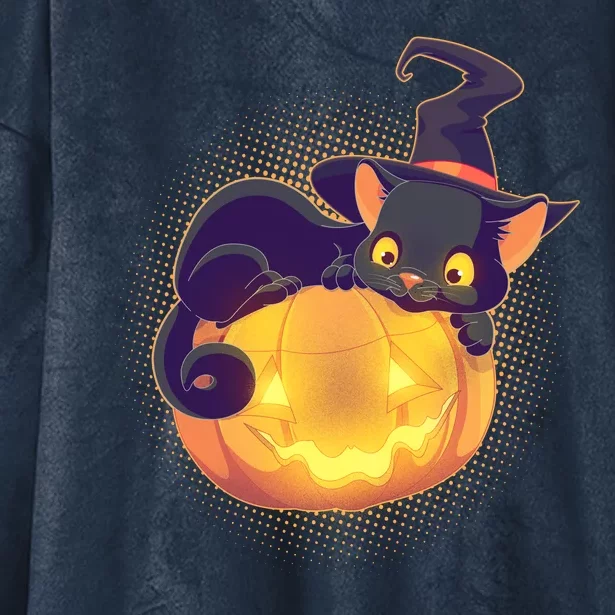 Cute Halloween Glowing Pumpkin Jackolantern Witch Cat Hooded Wearable Blanket