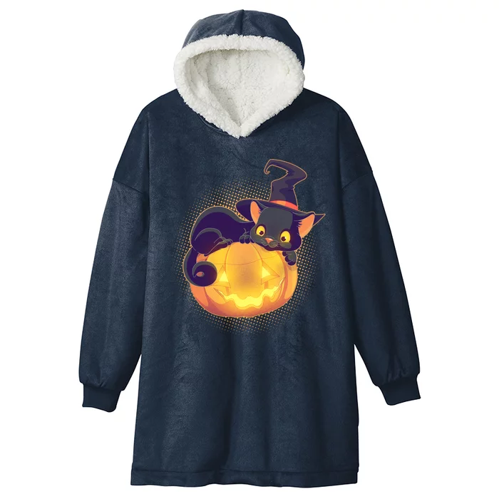 Cute Halloween Glowing Pumpkin Jackolantern Witch Cat Hooded Wearable Blanket