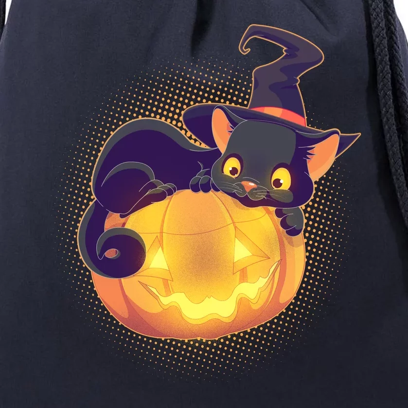 Cute Halloween Glowing Pumpkin Jackolantern Witch Cat Drawstring Bag