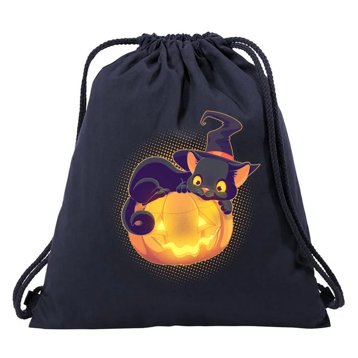 Cute Halloween Glowing Pumpkin Jackolantern Witch Cat Drawstring Bag