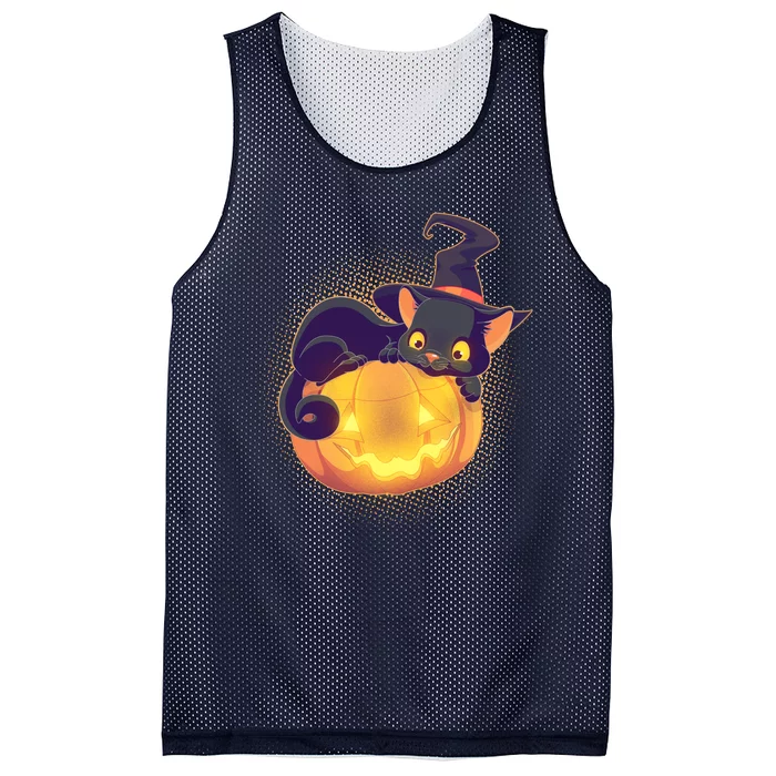 Cute Halloween Glowing Pumpkin Jackolantern Witch Cat Mesh Reversible Basketball Jersey Tank