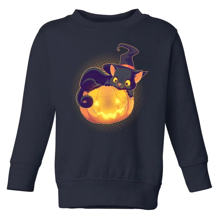 Cute Halloween Glowing Pumpkin Jackolantern Witch Cat Toddler Sweatshirt