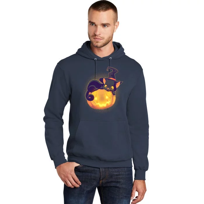 Cute Halloween Glowing Pumpkin Jackolantern Witch Cat Tall Hoodie