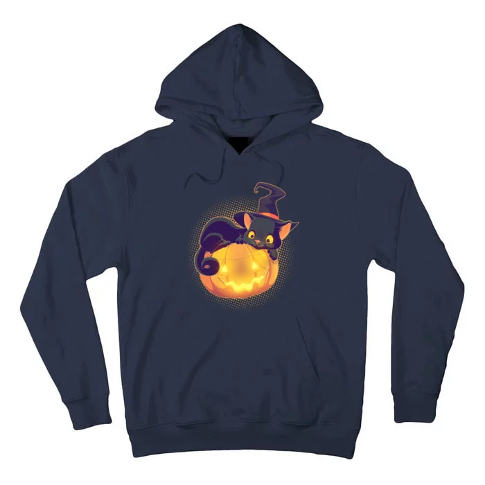 Cute Halloween Glowing Pumpkin Jackolantern Witch Cat Tall Hoodie