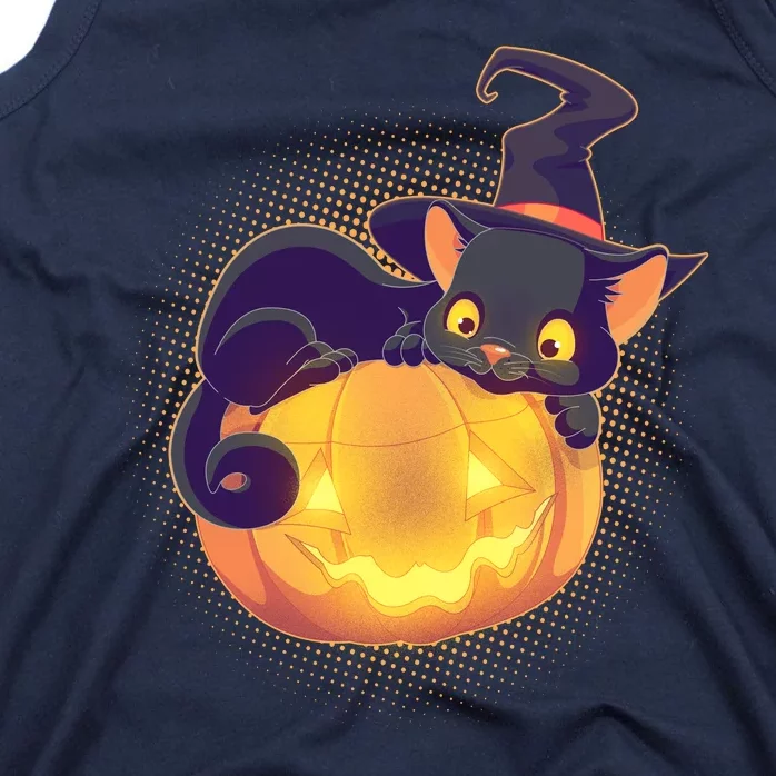 Cute Halloween Glowing Pumpkin Jackolantern Witch Cat Tank Top