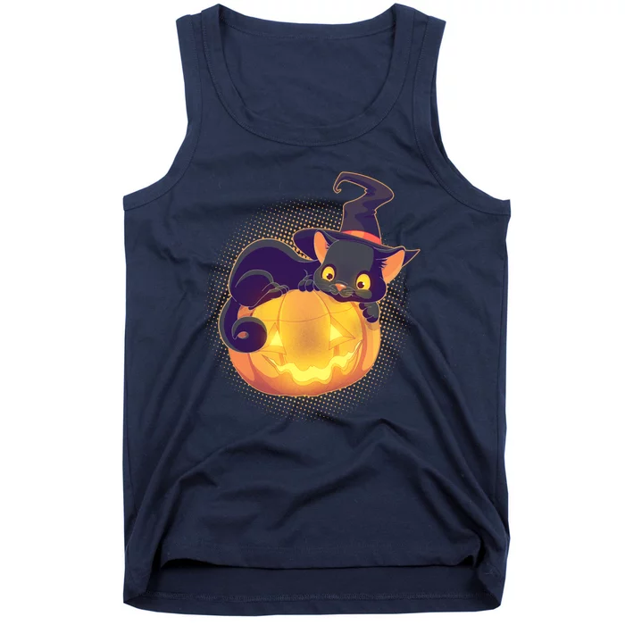 Cute Halloween Glowing Pumpkin Jackolantern Witch Cat Tank Top