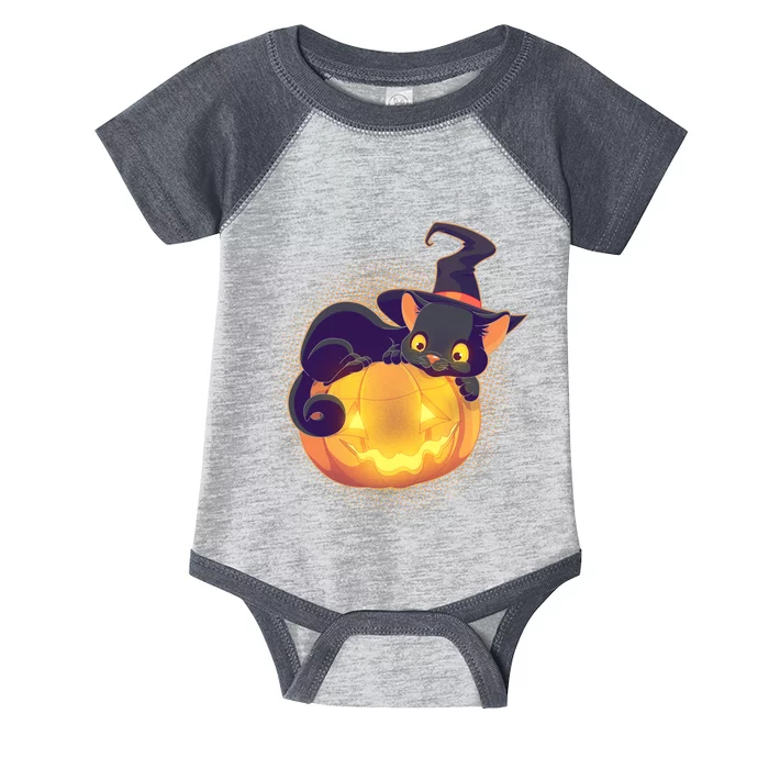 Cute Halloween Glowing Pumpkin Jackolantern Witch Cat Infant Baby Jersey Bodysuit