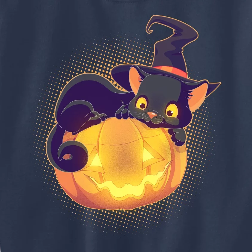 Cute Halloween Glowing Pumpkin Jackolantern Witch Cat Kids Sweatshirt