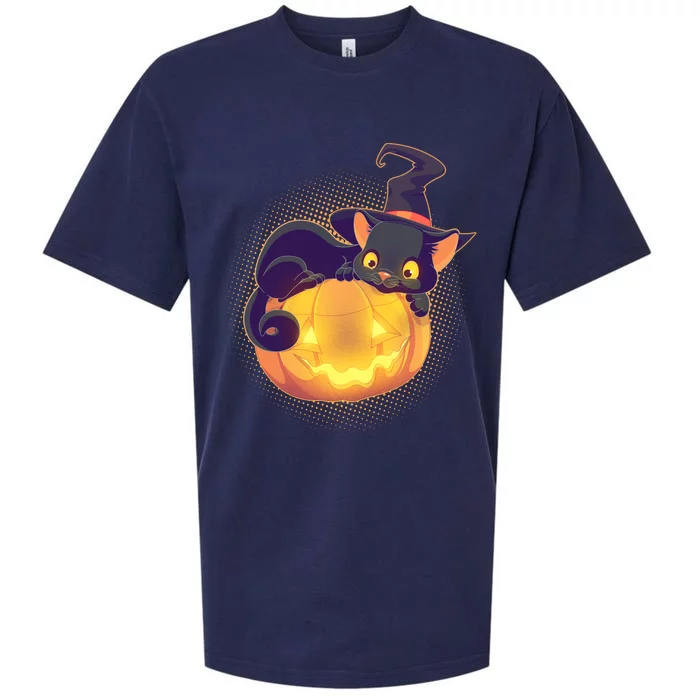 Cute Halloween Glowing Pumpkin Jackolantern Witch Cat Sueded Cloud Jersey T-Shirt