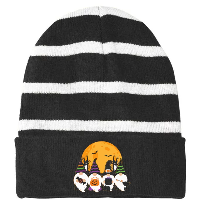 Cute Halloween Gnome Spooky Gardening Trick Or Treat Striped Beanie with Solid Band