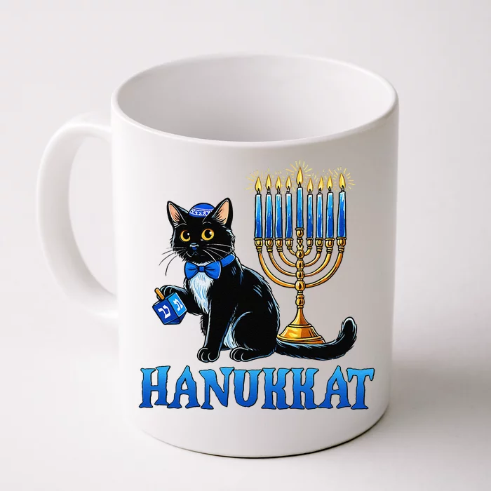 Cute Happy Hanukkah Hanukkat Jewish Cat Menorah Chanukah Front & Back Coffee Mug