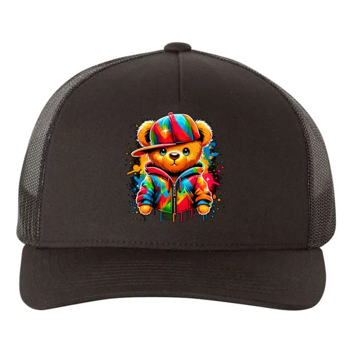 Colorful Hip Hop Teddy Bear Rap Music Yupoong Adult 5-Panel Trucker Hat