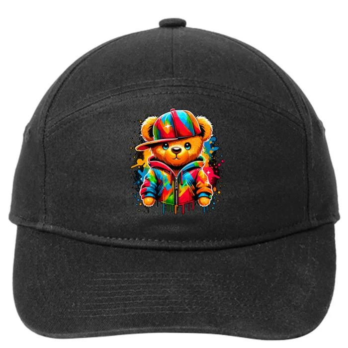 Colorful Hip Hop Teddy Bear Rap Music 7-Panel Snapback Hat