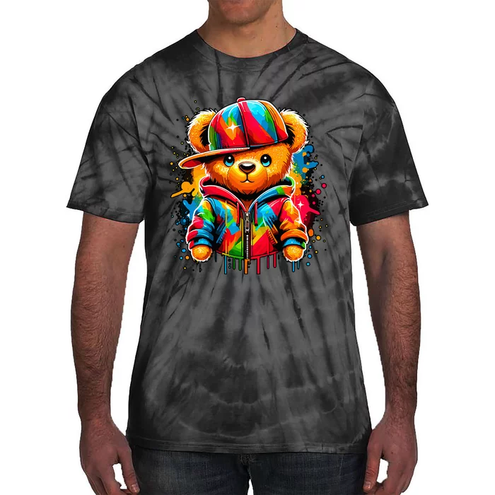 Colorful Hip Hop Teddy Bear Rap Music Tie-Dye T-Shirt