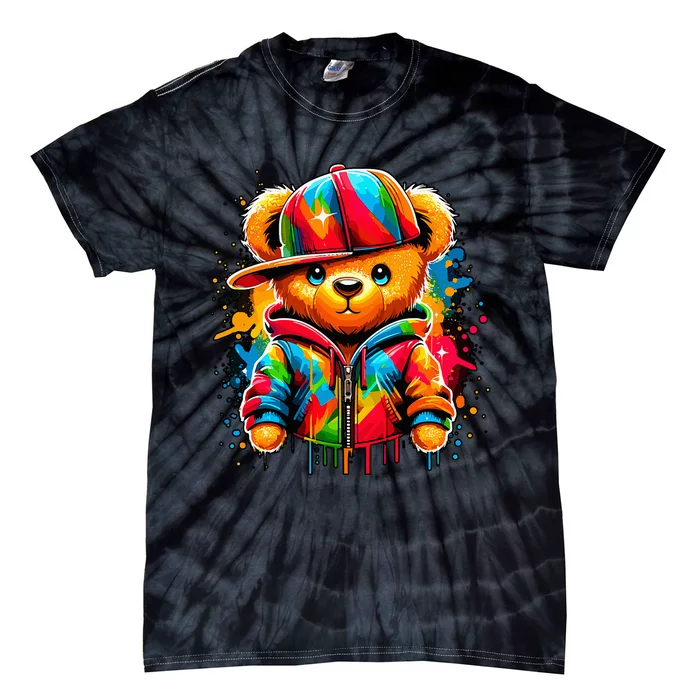 Colorful Hip Hop Teddy Bear Rap Music Tie-Dye T-Shirt