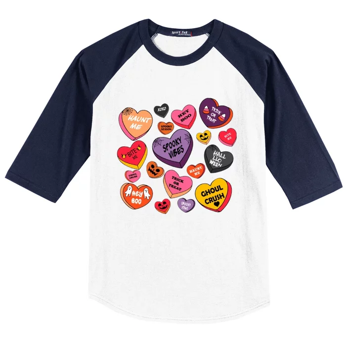 Candy Hearts Halloween Retro Halloween Baseball Sleeve Shirt