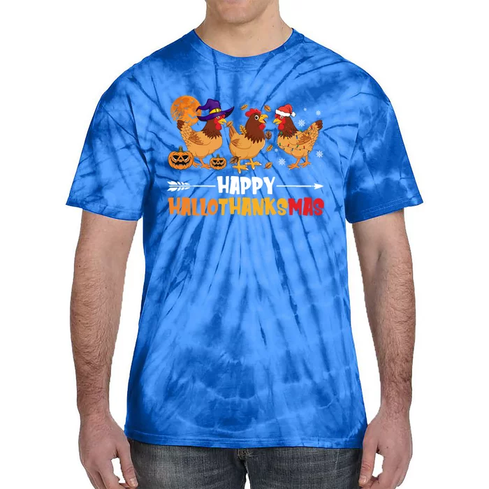 Chicken Halloween Happy Hallothanksmas Autumn Thanksgiving Gift Tie-Dye T-Shirt