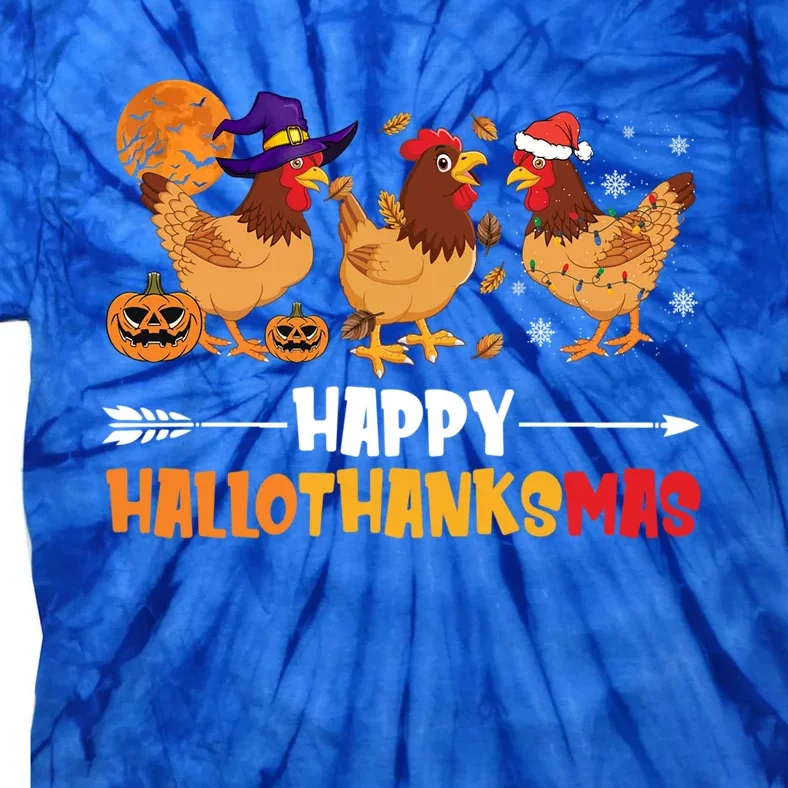 Chicken Halloween Happy Hallothanksmas Autumn Thanksgiving Gift Tie-Dye T-Shirt