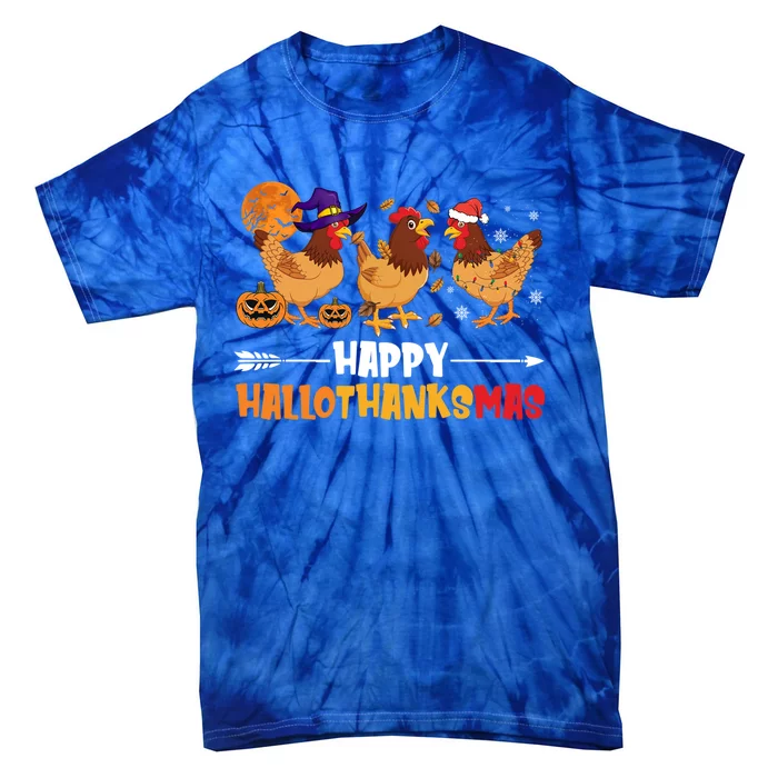 Chicken Halloween Happy Hallothanksmas Autumn Thanksgiving Gift Tie-Dye T-Shirt