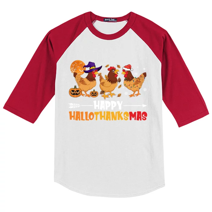 Chicken Halloween Happy Hallothanksmas Autumn Thanksgiving Gift Kids Colorblock Raglan Jersey