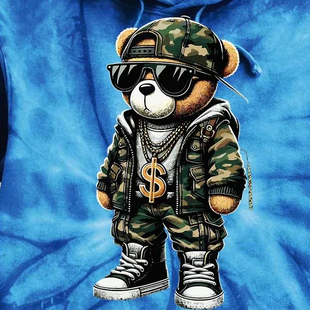 Camo Hip Hop Teddy Bear Camouflage Tie Dye Hoodie