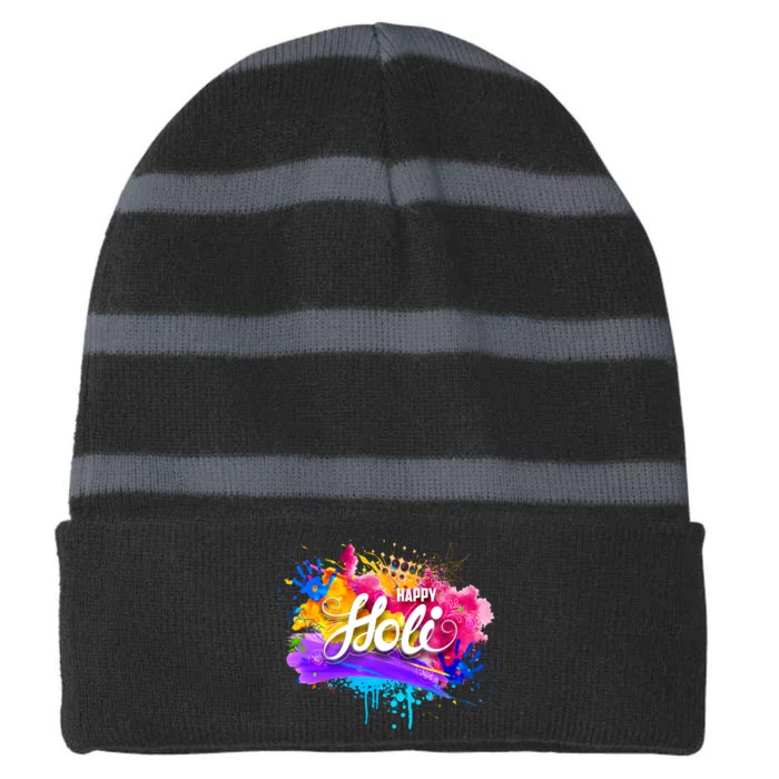 Colorful Happy Holi Celebrate South Asian Indian Hindu Festival Striped Beanie with Solid Band