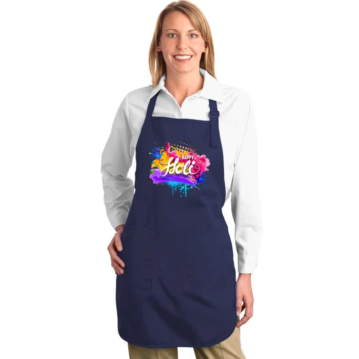 Colorful Happy Holi Celebrate South Asian Indian Hindu Festival Full-Length Apron With Pocket