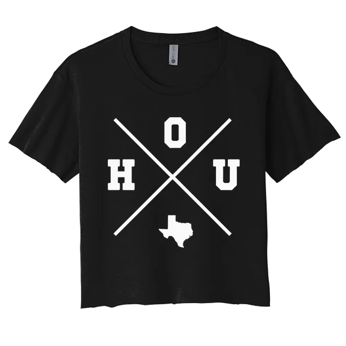 Classic Hou Houston Crossmark State Outline Women's Crop Top Tee