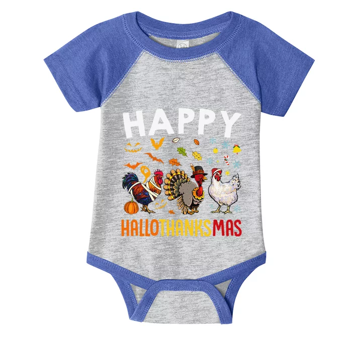 Chickens Happy HalloThanksMas Thanksgiving Christmas Infant Baby Jersey Bodysuit