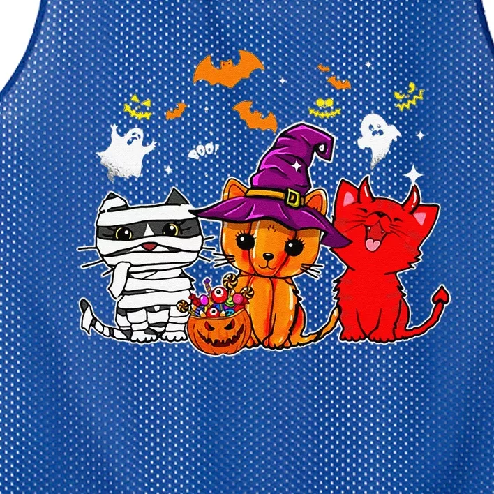 Cat Happy Halloween Cute Mummy Witch Demon Mesh Reversible Basketball Jersey Tank