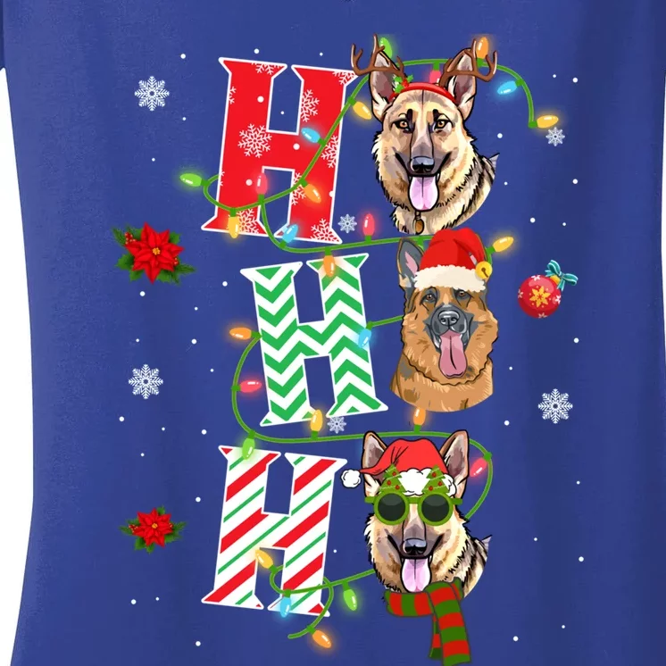 Christmas Ho Ho Ho Ger Shepherd Dog Funny Xmas Dog Cute Gift Women's V-Neck T-Shirt