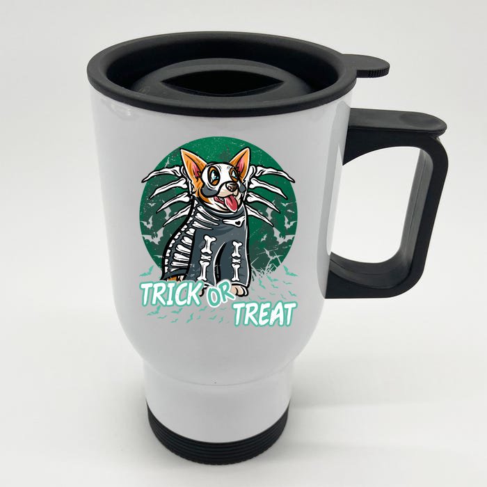 Corgi Happy Halloween Costume Skeleton Cool Gift Front & Back Stainless Steel Travel Mug