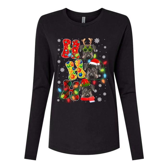 Christmas Ho Ho Ho Cute Schnauzer Dog Xmas Lights Pajama Cute Gift Womens Cotton Relaxed Long Sleeve T-Shirt