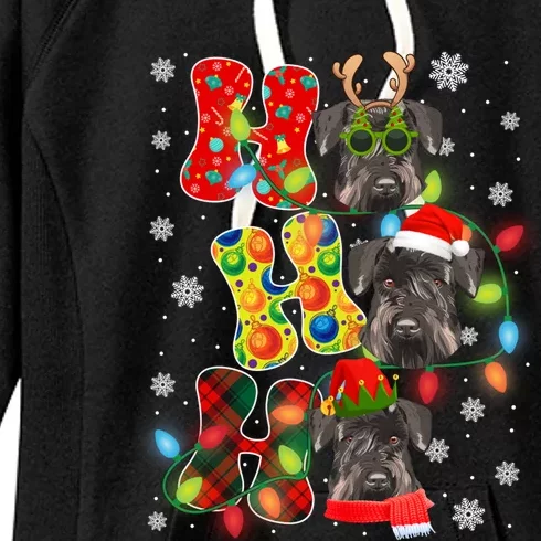 Christmas Ho Ho Ho Cute Schnauzer Dog Xmas Lights Pajama Cute Gift Women's Fleece Hoodie